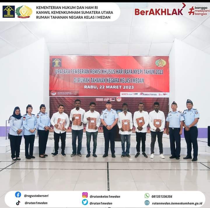 Sebanyak 11 Orang Warga Binaan Rutan Kelas 1 Medan, Yang Beragam Hindu Mendapatkan Remisi
