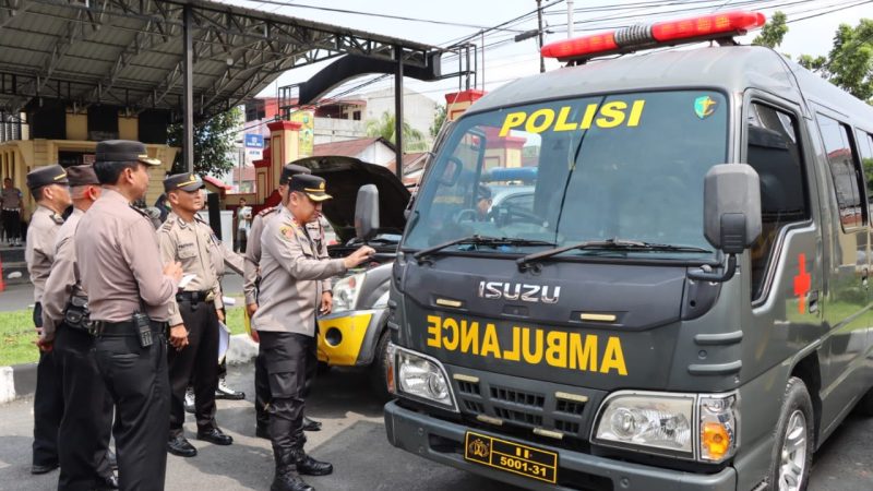 Kapolresta Deli Serdang Pimpin Pengecekan Kendaraan Dinas dan Perlengkapan Dalmas Jelang Pemilu