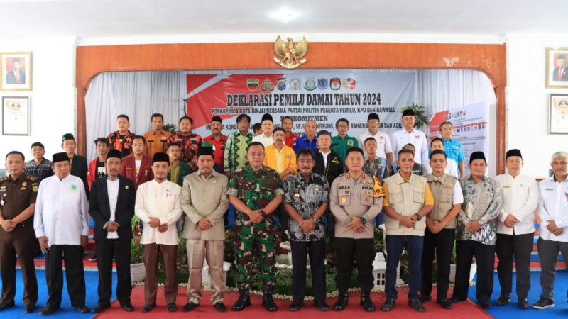 Polres Binjai Bersama Forkopimda Laksanakan Deklarasi Pemilu Damai Tahun 2024