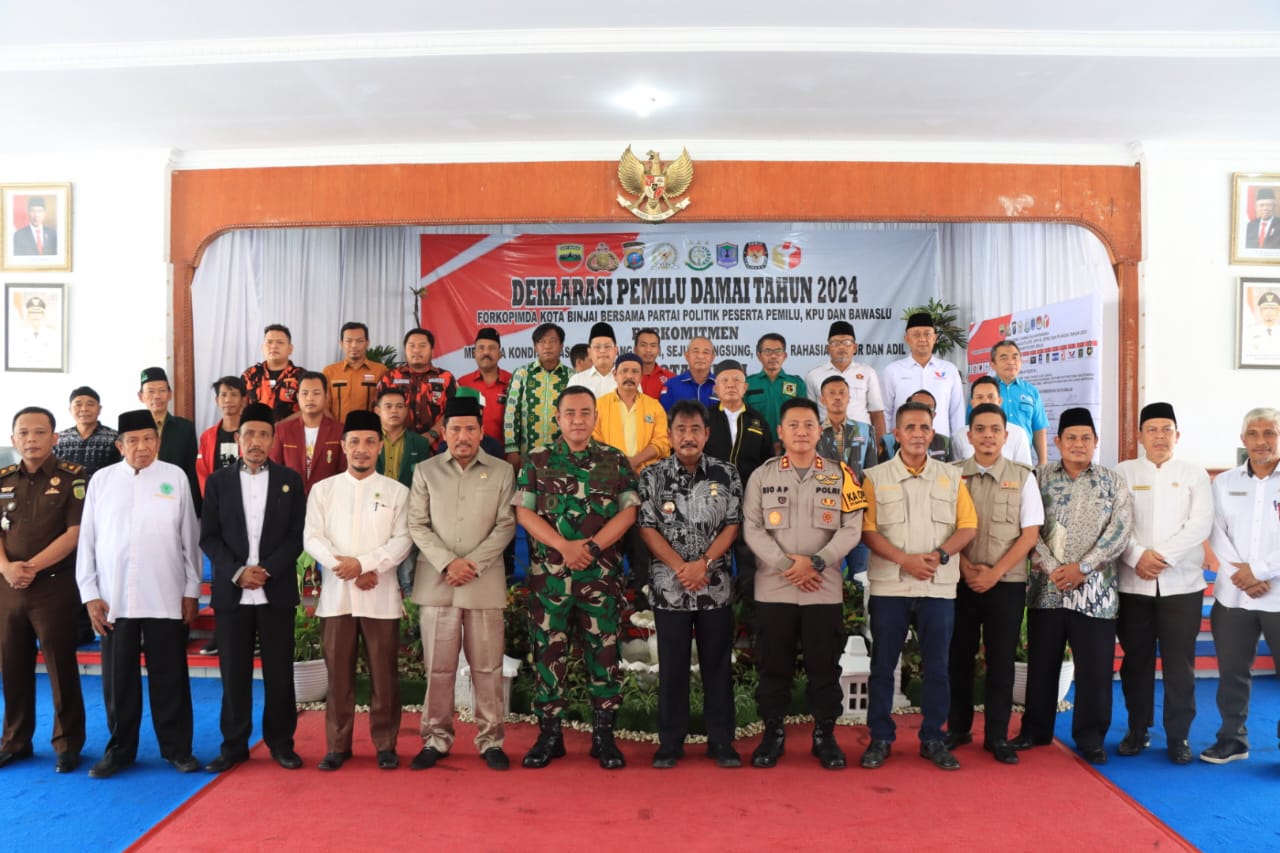 Polres Binjai Bersama Forkopimda Laksanakan Deklarasi Pemilu Damai Tahun 2024