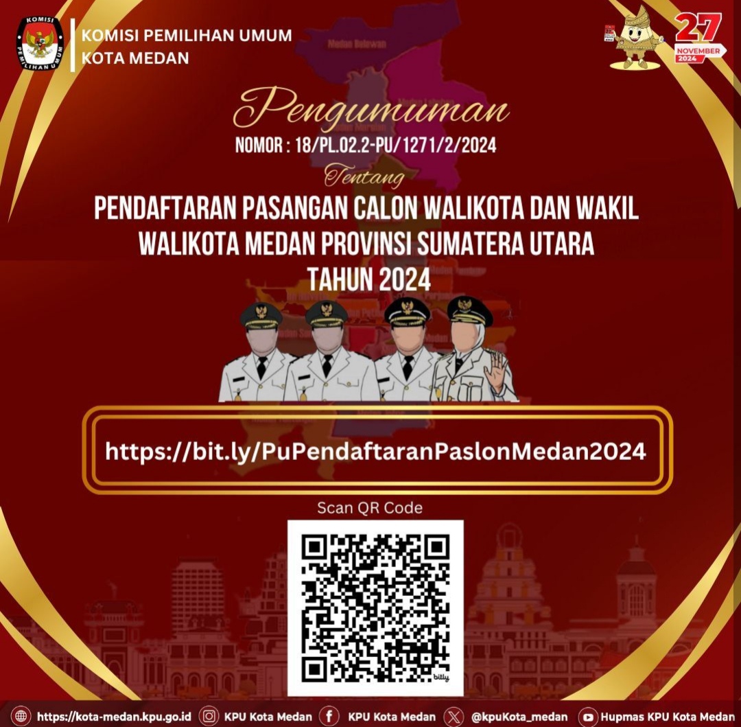KPU Kota Medan Resmi Buka Pendaftaran Calon Walikota Beserta Wakil Walikota Selama 3 Hari