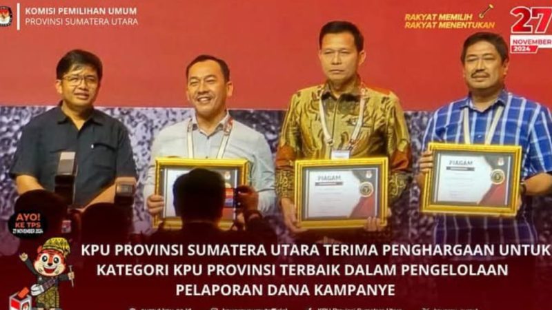 KPU Provinsi Sumut Mendapat Kategori Terbaik Pengelolaan Pelaporan Dana Kampanye Pilkada Tahun 2024