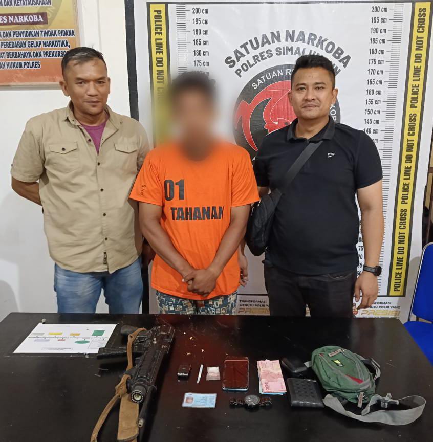 Polsek Bosar Maligas Tangkap Pengedar Sabu dengan Sepucuk Senjata Angin di Simalungun