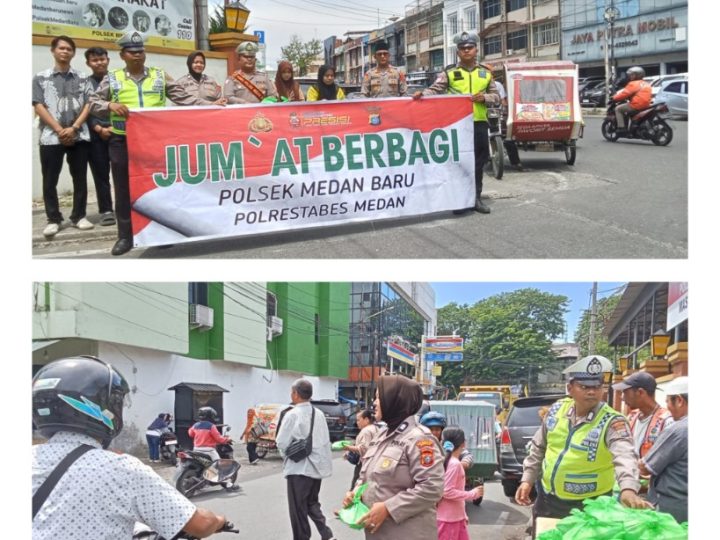 Polsek Medan Baru Gelar Jumat Berbagi, 150 Nasi Bungkus Dibagikan ke Pengguna Jalan