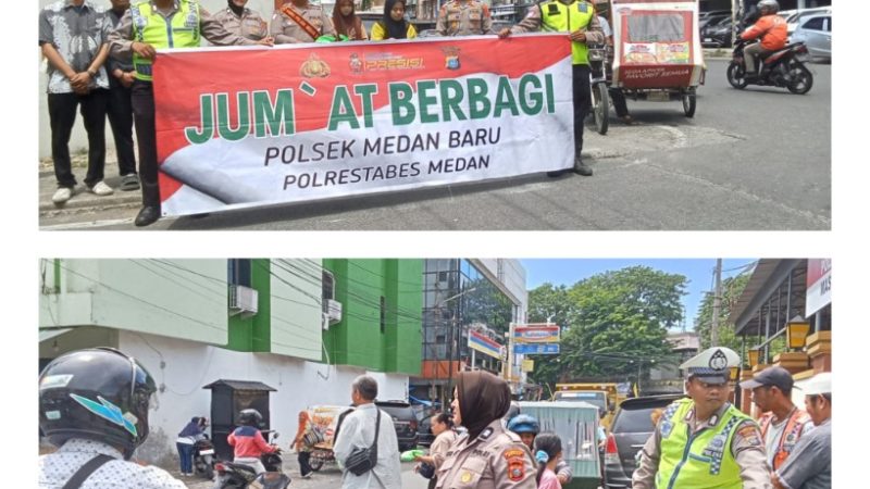 Polsek Medan Baru Gelar Jumat Berbagi, 150 Nasi Bungkus Dibagikan ke Pengguna Jalan