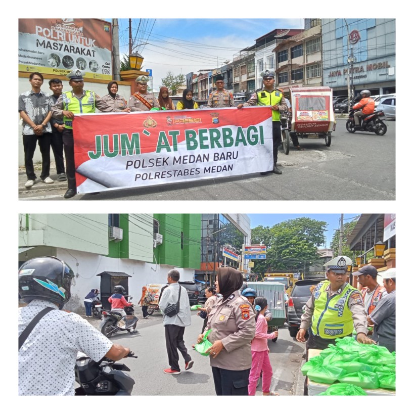 Polsek Medan Baru Gelar Jumat Berbagi, 150 Nasi Bungkus Dibagikan ke Pengguna Jalan