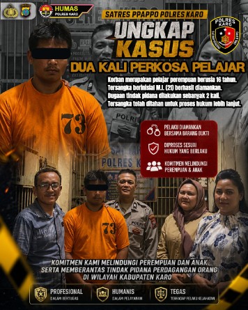 Dua Kali Perkosa Pelajar, Satres PPAPPO Polres Karo Ringkus Pemuda