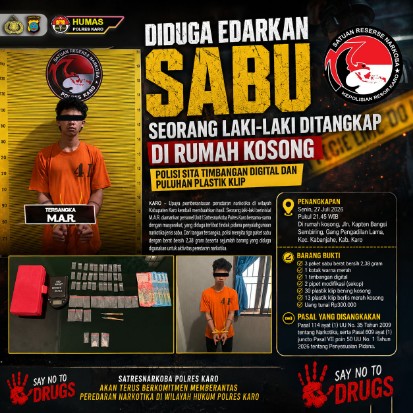 Diduga Edarkan Sabu, seorang laki-laki Ditangkap di Rumah Kosong, Polisi Sita Timbangan Digital dan Puluhan Plastik Klip