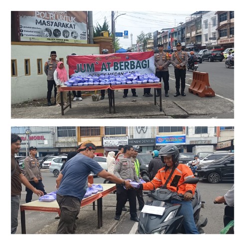 Polsek Medan Baru Gelar “Jumat Berbagi”, Bagikan Nasi Kepada Masyarakat