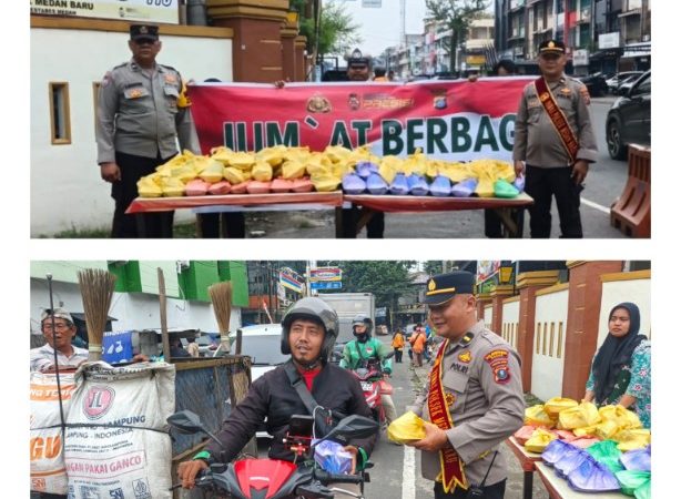 Wujud Polri Hadir Untuk Masyarakat, Polsek Medan Baru Tebar 150 Nasi Jum’at Berkah