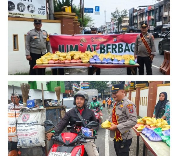 Wujud Polri Hadir Untuk Masyarakat, Polsek Medan Baru Tebar 150 Nasi Jum’at Berkah